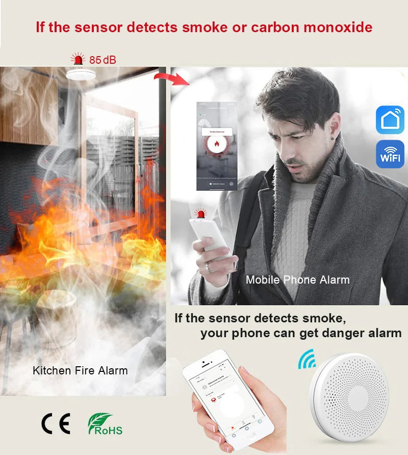 SmartScene - Wi-Fi Smoke & Carbon Monoxide Detector – Dual Sensor Protection