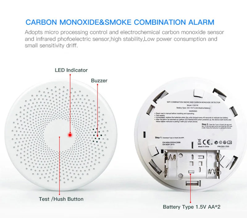 SmartScene - Wi-Fi Smoke & Carbon Monoxide Detector – Dual Sensor Protection